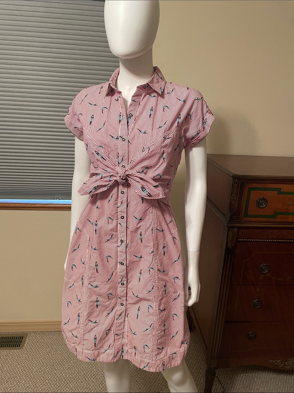 Anthropologie Maeve Bathing Beauty Striped Cotton Dress Embroidered Diving Women